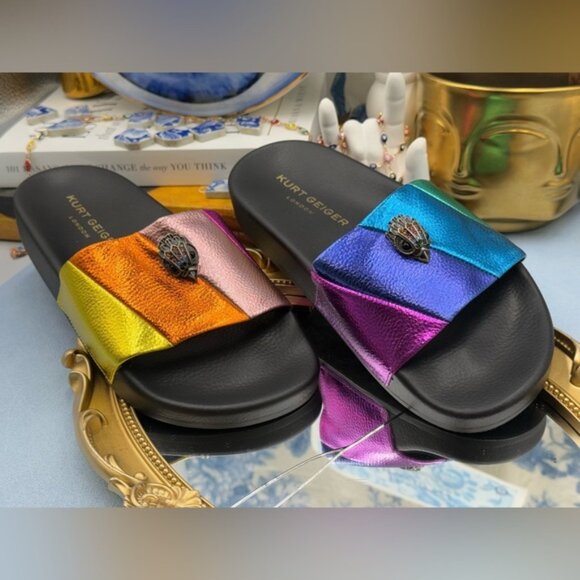 🆕 KURT GEIGER LONDON 🧿 NWOT Meena Eagle Metallic Pool Slide - Size 36 US 6 - Picture 6 of 15